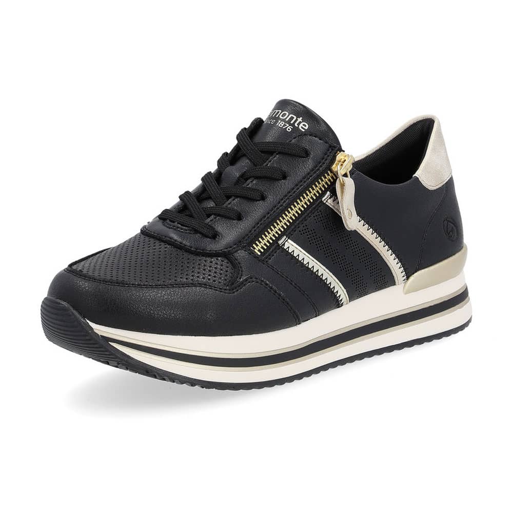 Remonte Damen Sneaker schwarz gold seitlich vorne